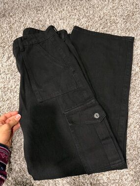 Cider Black Cargo Wide Leg Pants with Utility Pockets